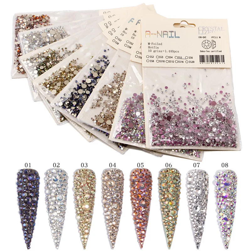 

1440 Pcs/Bag Mixed Sizes Nail Art Rhinestones AB Flat Crystal Nail Art Decoration 3D DIY Diamond Manicure Art Tools