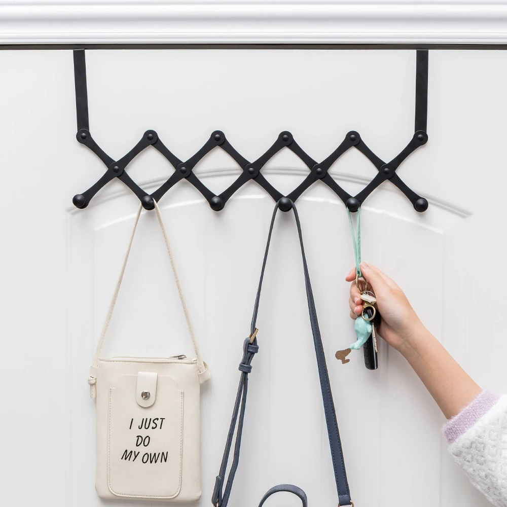 

Black metal telescopic hook door behind the bathroom bedroom toilet special hook wall hanging home decoration storage supplies