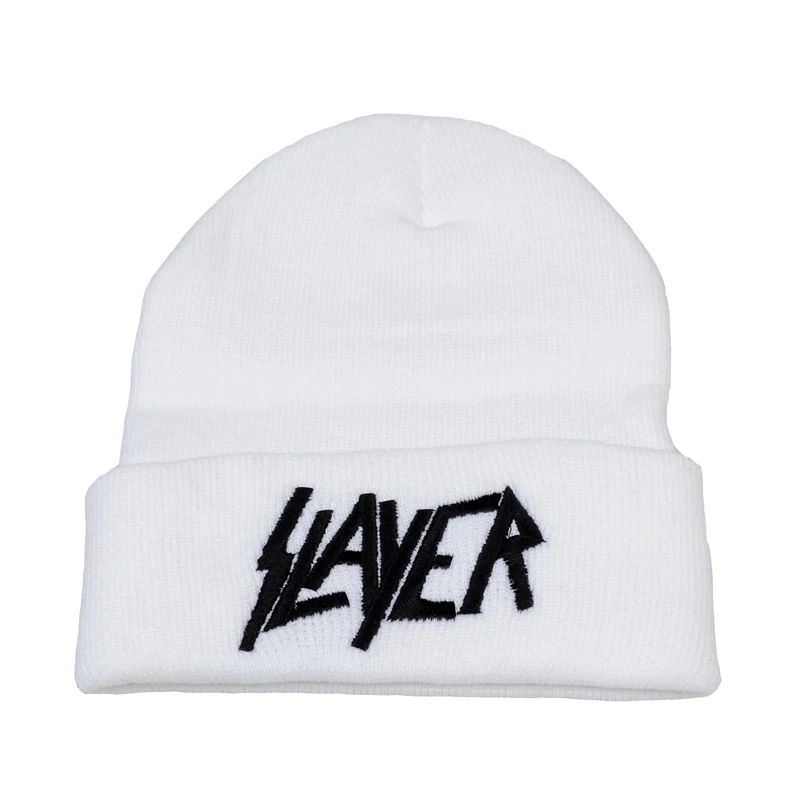 Рок группа Slayer зимние трикотажные изделия теплые женские буквы вышивка YT шапочка унисекс рок шапка хип-хоп уличные лыжные береты-кепки - Цвет: Белый