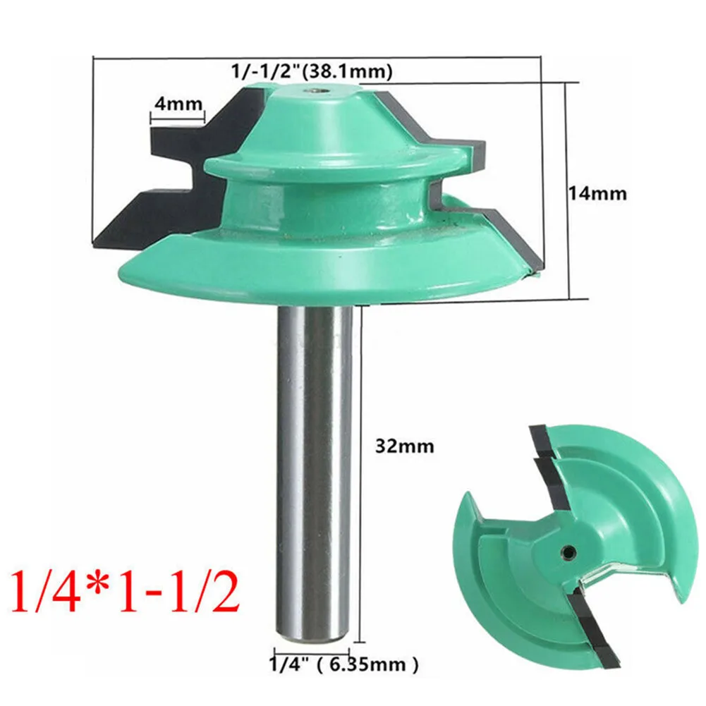 

Lock Router Bit Miter Shank 1-1/2\\'\\'d Tenon Woodwork 1/4\\'\\' 45 Degree