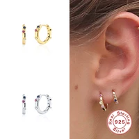 aide 925 sterling silver rainbow zircon crystal cz huggie middle hoop earrings piercing ohrringe pendiente luxury fine jewelry