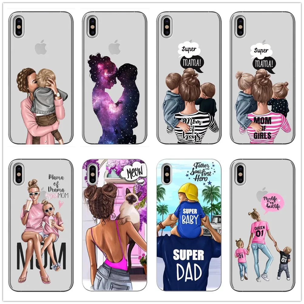Модный черный коричневый Чехол для мамы и девочки IPhone X MAX XR 8 7 6 6s Plus 5 5S SE твердый ПК