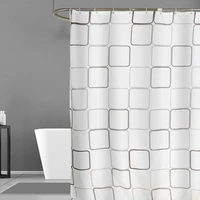 waterproof shower curtain set with 12 hooks square plaid bathroom curtains polyester fabric bath mildew proof for home decor