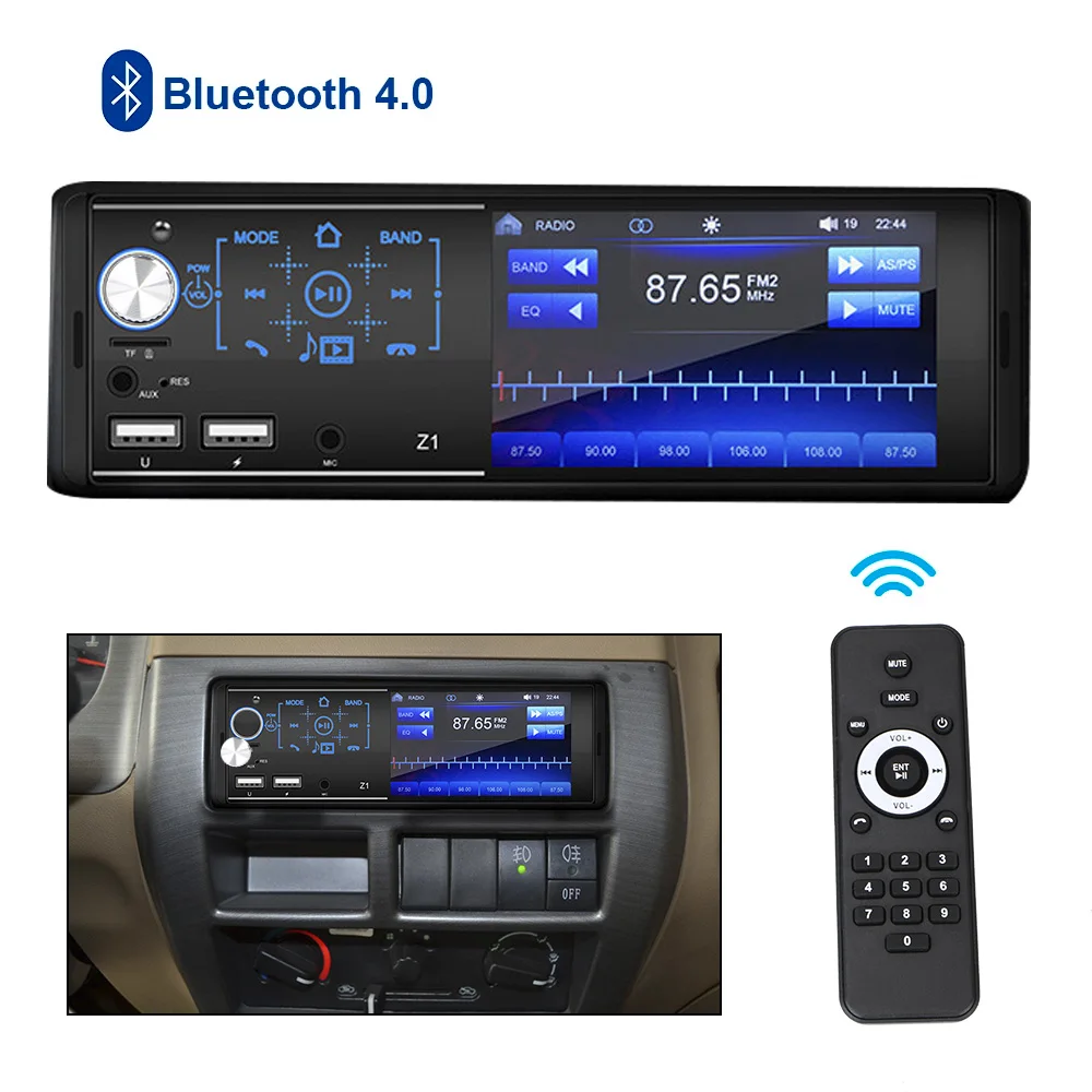 car radio 1 din stereo receiver bluetooth video player 4 1 inch touch screen mp5 fm audio support rearview camera steering wheel free global shipping