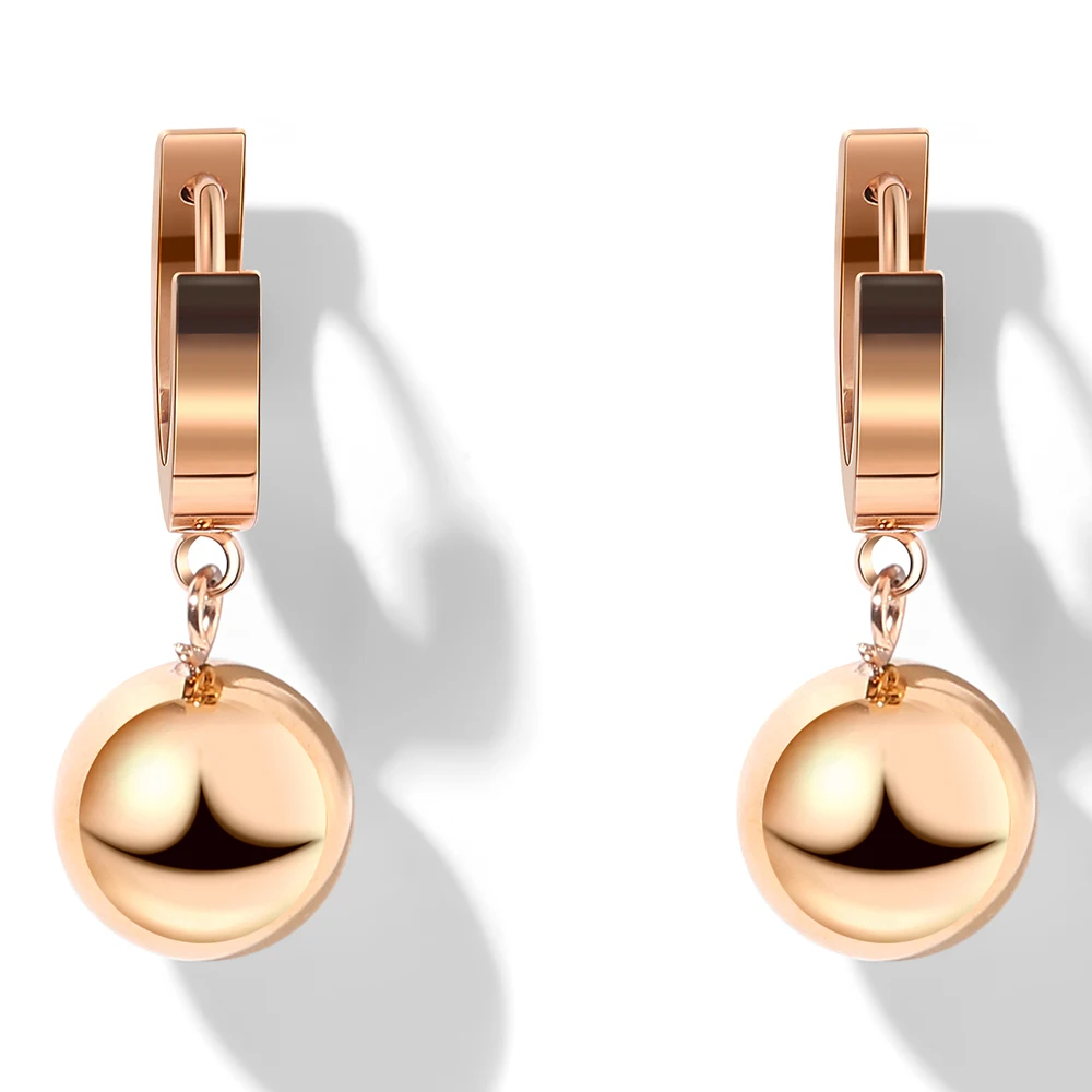 

Ant Angel Trendy Real Gold Plated Titanium Stainless Steel Ear Earring Smooth Hoop Round Ball Earrings For Women Jewelry Gift