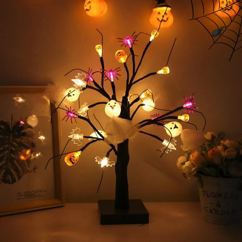 

Horror Halloween Light Pumpkin Spider Tree Night Light Battery Operated Lamp Bar Props Photographing Decorative Lamp
