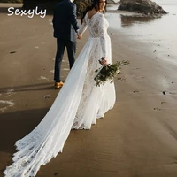 sexy beach boho wedding dress 2022 chic long sleeve bohemian wedding dress plus size lace country bridal dresses robe de mari%c3%a9e