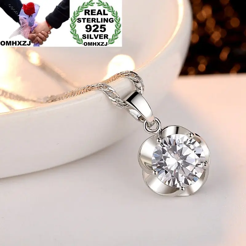 

OMHXZJ Wholesale European Fashion Woman Girl Party Gift Flower Amethyst Zircon 925 Sterling Silver Necklace Pendant Charm CA53