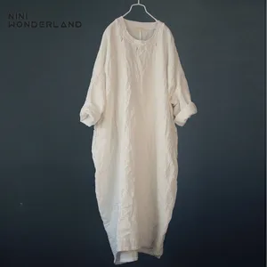 Женское Хлопковое платье NINI WONDERLAND, повседневное свободное платье с длинным рукавом, винтажное красное, белое, большого размера, для весны, 2021