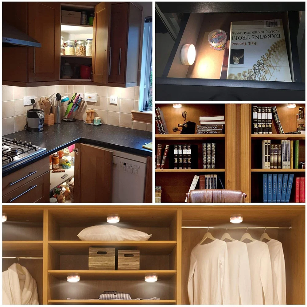 

Wireless Under LED Cabinet Light Puck Light 4000K LED Closet Lights USB/Battery Powered Remote Control Timing Function Lighting
