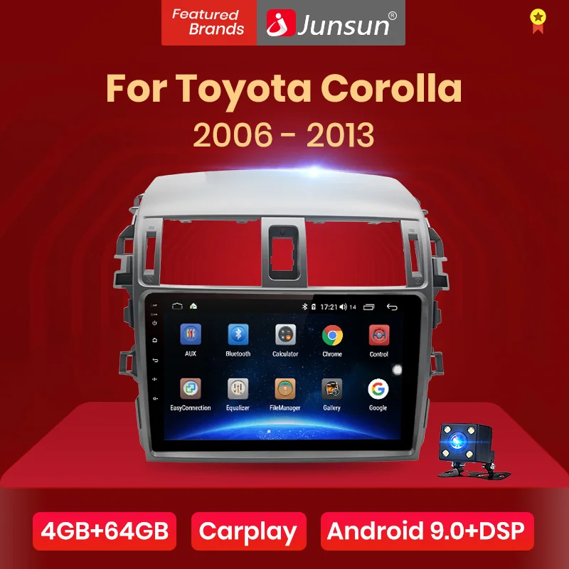 Junsun V1pro 4G+ 64G CarPlay Android 9,0 DSP для Toyota Corolla E140/150 2007-2013 автомобильный Радио мультимедийный плеер gps RDS 2 din dvd