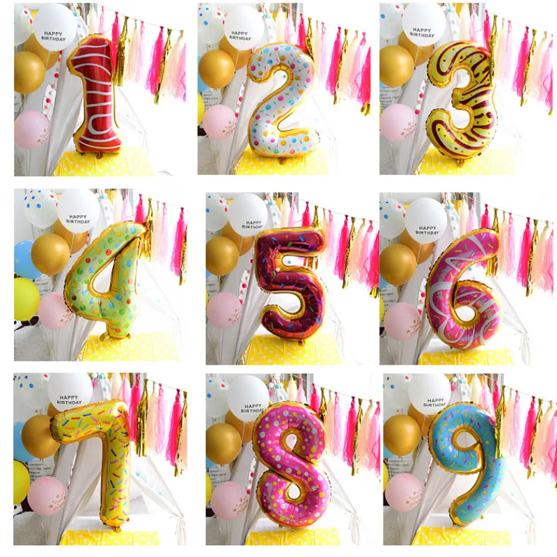 Большие фольгированные воздушные шары 36 дюймов с цифрами пончиками украшение