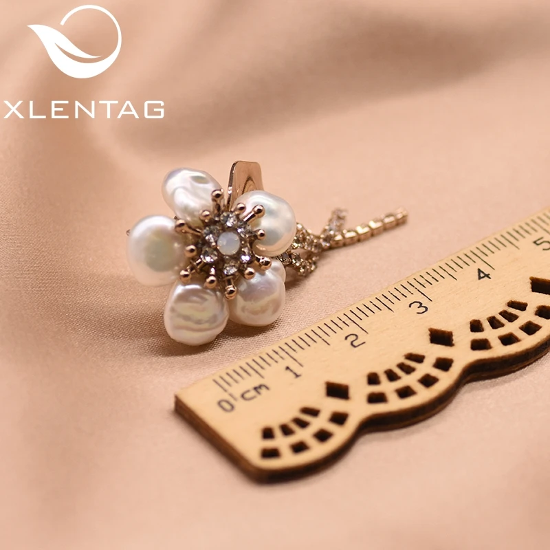XlentAg натуральный жемчуг пресной воды цветок серьги гвоздики для женщин Сережки для пирсинга ювелирные изделия Букле D'oreille Femme GE0693