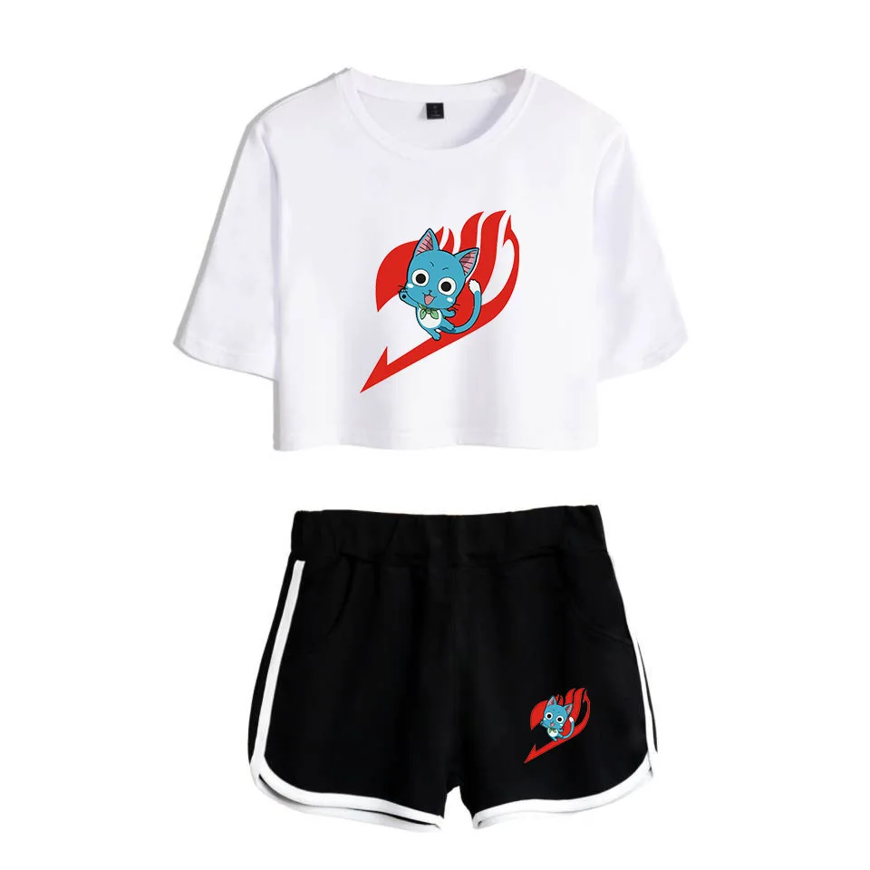 

Женский спортивный костюм из двух предметов, футболка с принтом «Фея хвост росы» и шорты до пупка