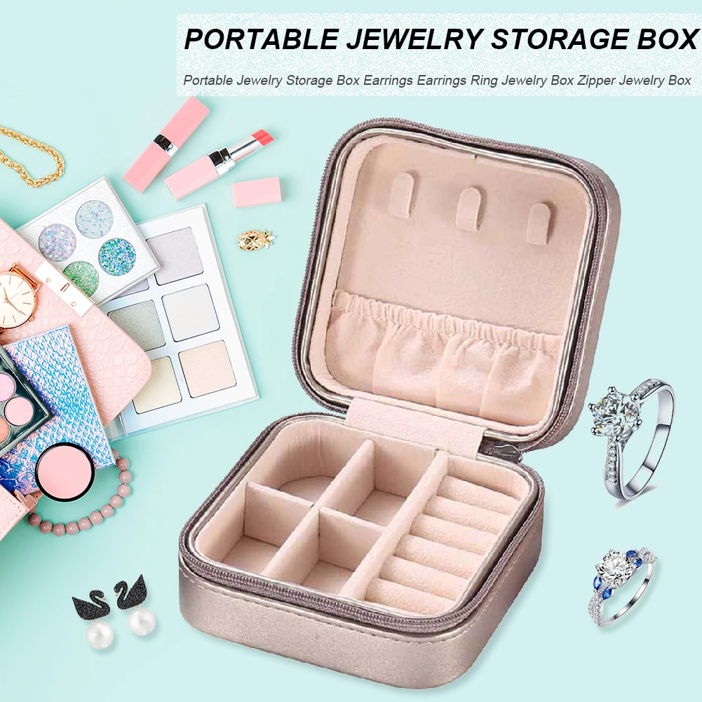 

Square Jewelry Box Simple Jewelry Box Earrings Ring Pendant Display Box Portable Travel Ear Hook Holder Zipper Storage Oragnizer