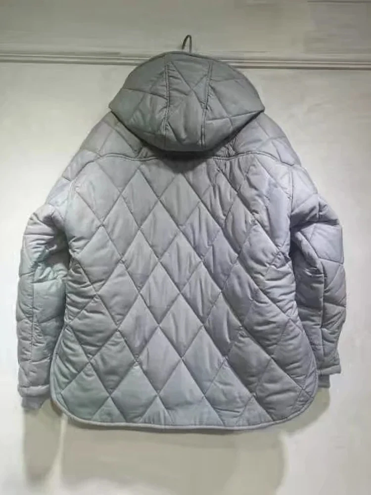 Women's Checkered Quilted Cotton Jacket 2022 New Hooded Winter Warm Jacket Women's Loose Fashion Casual Coat