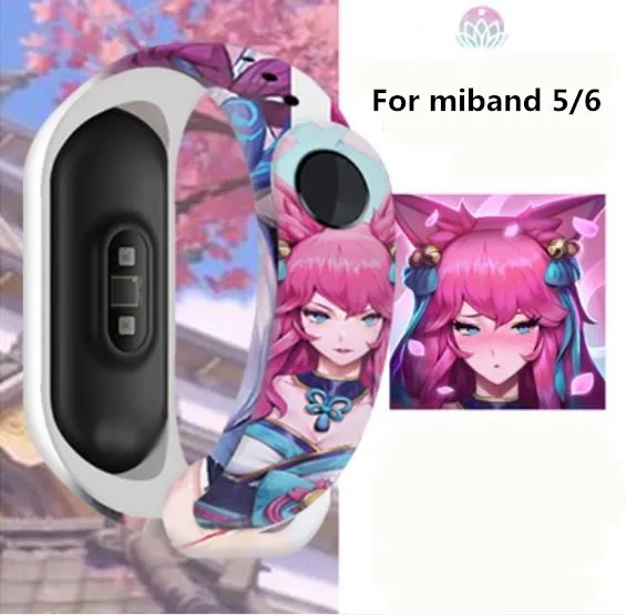 Браслет на запястье для Xiaomi Mi Band 5 6 силиконовый браслет с изображением лисы -