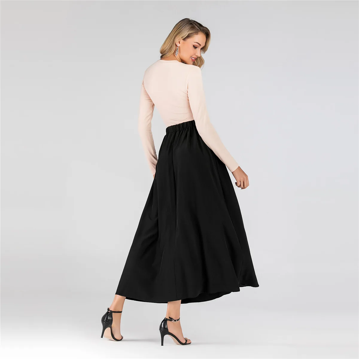 

Muslim High Waist Skirt Women Elastic Slim Big Swing A-line Long Skirts Ladies Elegant Dubai Arab Islamic Clothing Solid Color