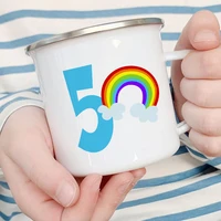rainbow number creative enamel dessert juice mugs home party cola drink coffee cocoa cups children baby 1 8 year birthday gift