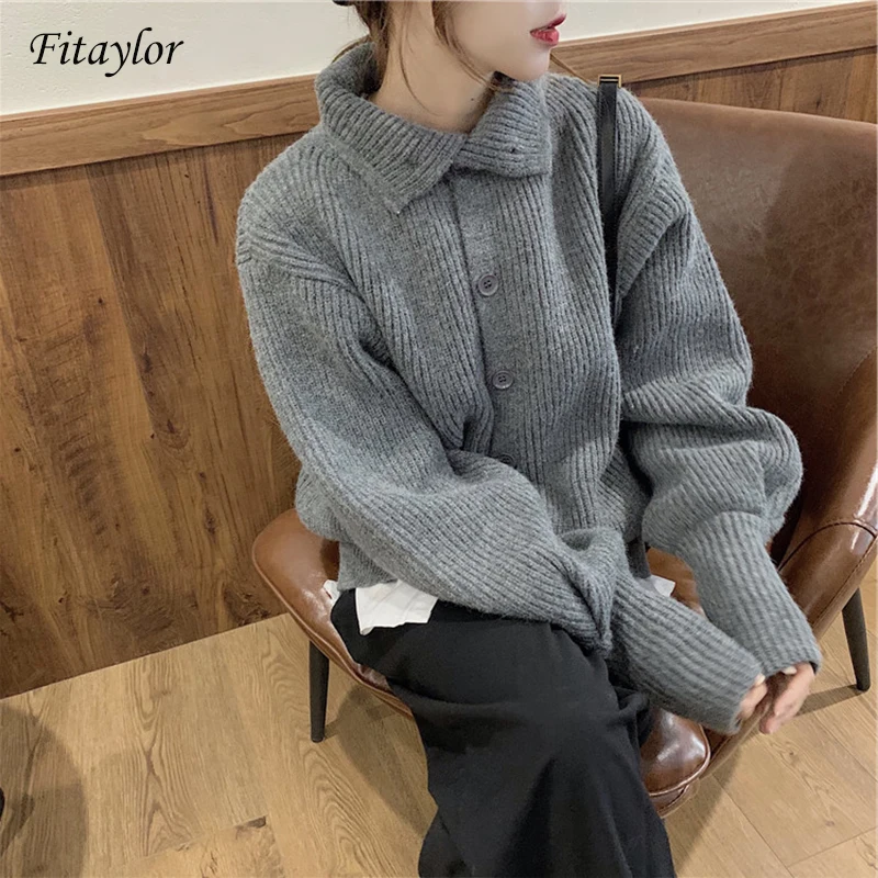 Женский однобортный Кардиган с отложным воротником свободного покроя| |