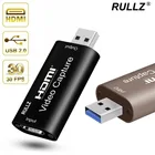 Карта видеозахвата RULLZ Mini 4K USB 2,0 3,0 HDMI 1080P 60fps плата для телефона компьютер игра Коробка для записи потоковая трансляция в прямом эфире