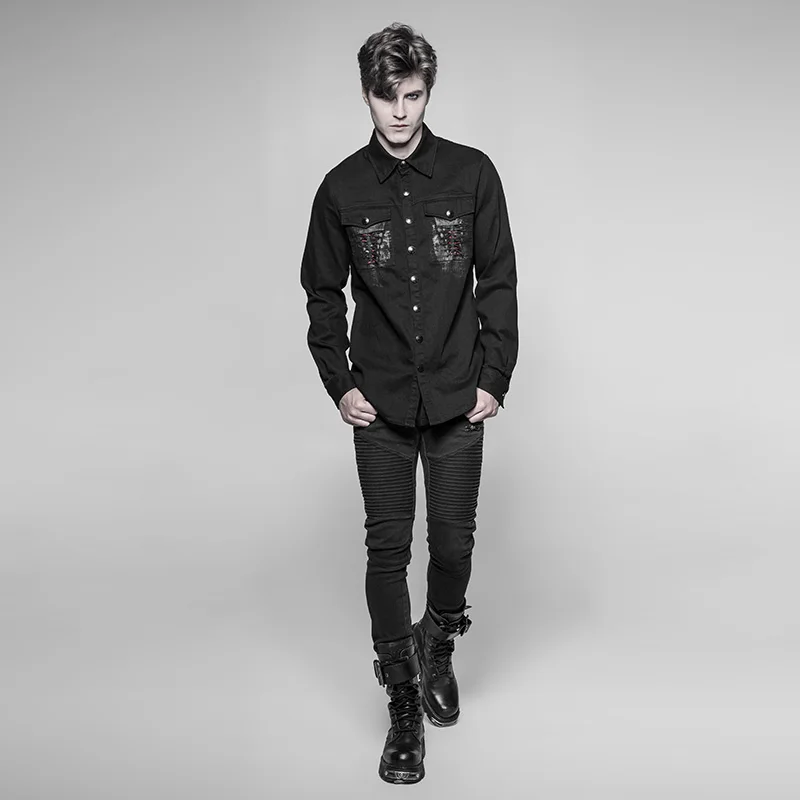 Панк рейв Мужская Готическая Модная Ковбойская блузка с длинным рукавом
