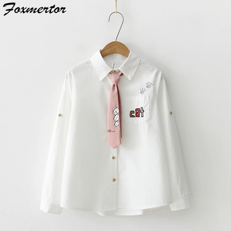 Женская блузка с длинным рукавом белая однотонная рубашка из 100% хлопка