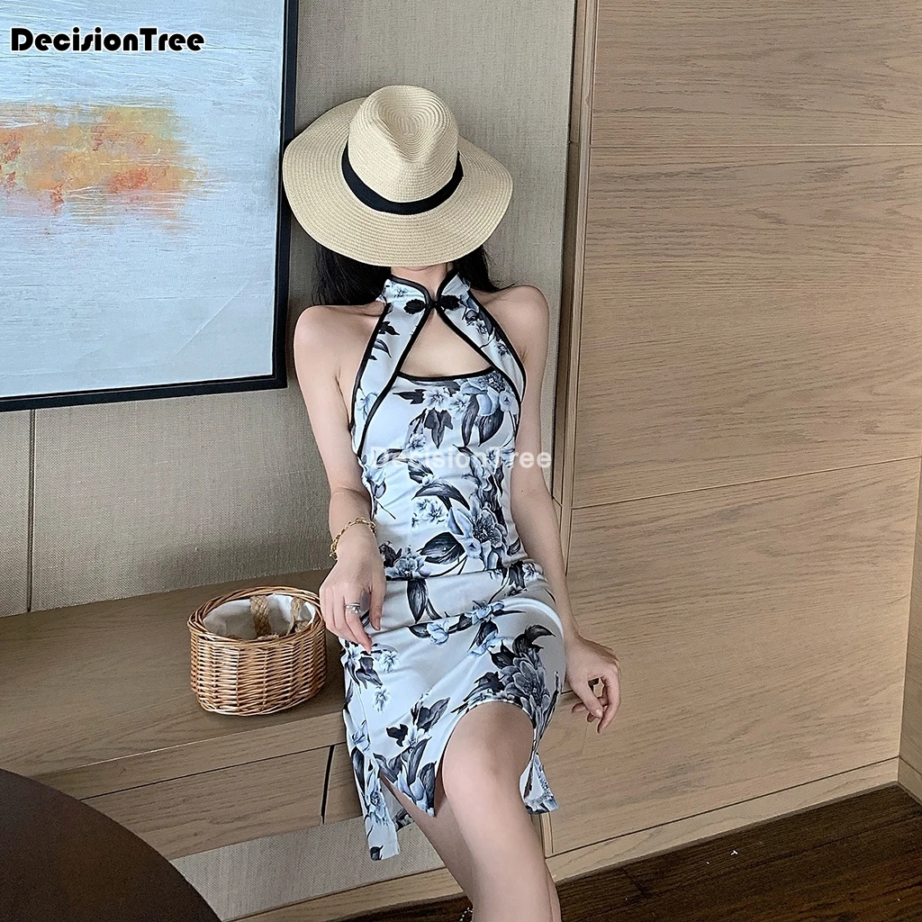 2021 китайское платье qipao с открытыми плечами в восточном стиле сторона Чонсам