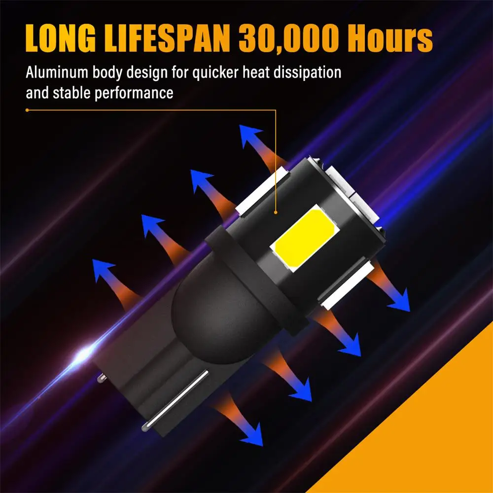 

10x Car W5W LED Bulb T10 LED 2825 192 168 280 501 Signal Light 12V 6000K Auto Claerance Wedge Side Lamps 5630 6SMD White
