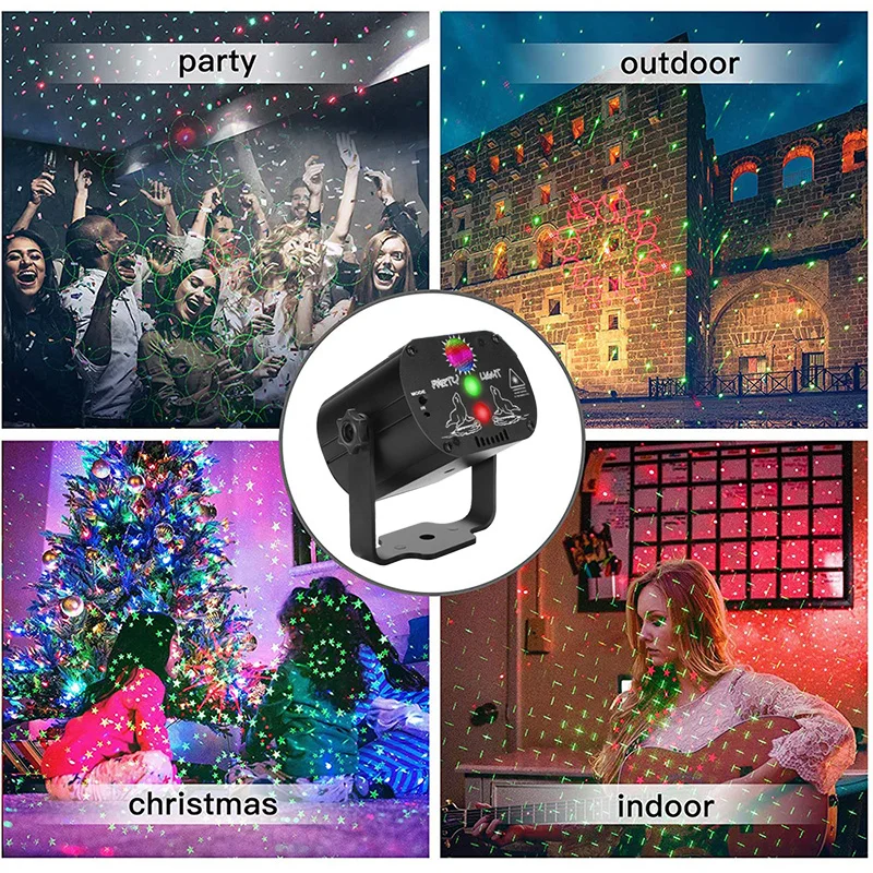 Party Disco Light Indoor USB Laser DJ Stage Projector Lamp Music Sound Activated Stagelight for Home Club Bar KTV Lighting | Лампы и