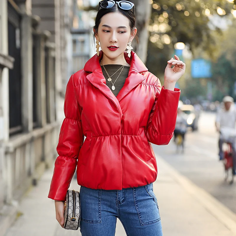 

Leather Jacket Women 2020 Winter Sheepskin Genuine Leather Jacket Women Solid Black Duck Down Coat Chaqueta Muje Qbl-yr01 YY640