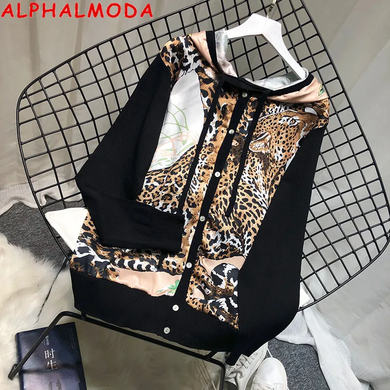 Женский однобортный Кардиган ALPHALMODA атласный свитер с капюшоном длинными