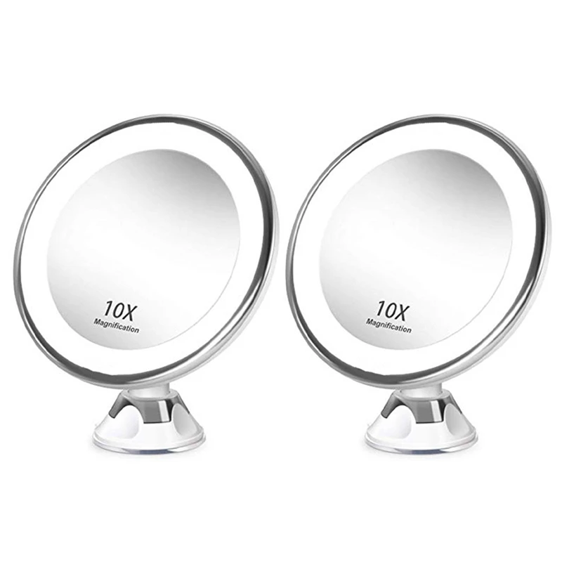 

2X Makeup Vanity Mirror Portable With LED Light Suction Cup 360Degree Rotating Makeup Glass Home Desktop Bathroom Travel