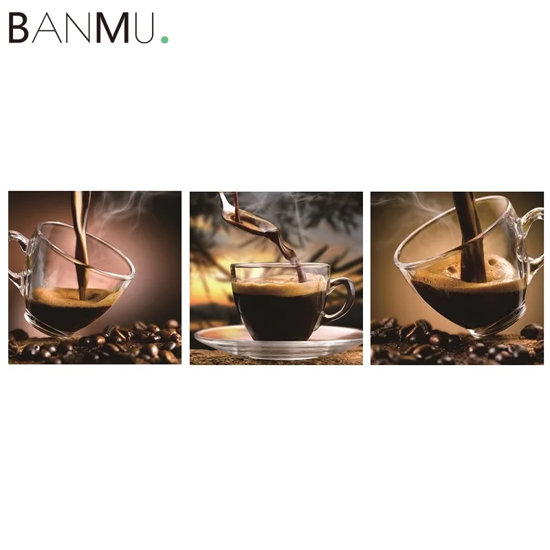 BANMU 3 панели кофейного полотна настенная живопись кофейная чашка Триптих холст