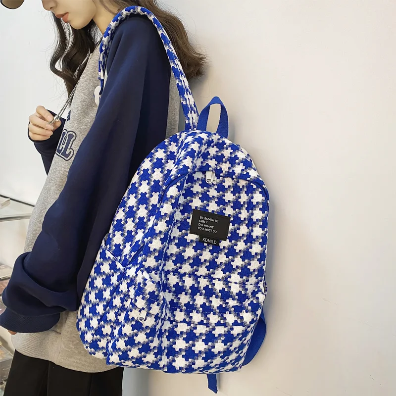 

DCIMOR New Plaid Women Backpack Ladies Kawaii Knitted Cotton School Bag Teenage Girl Cute Portable Casual Bagpack Female Bookbag