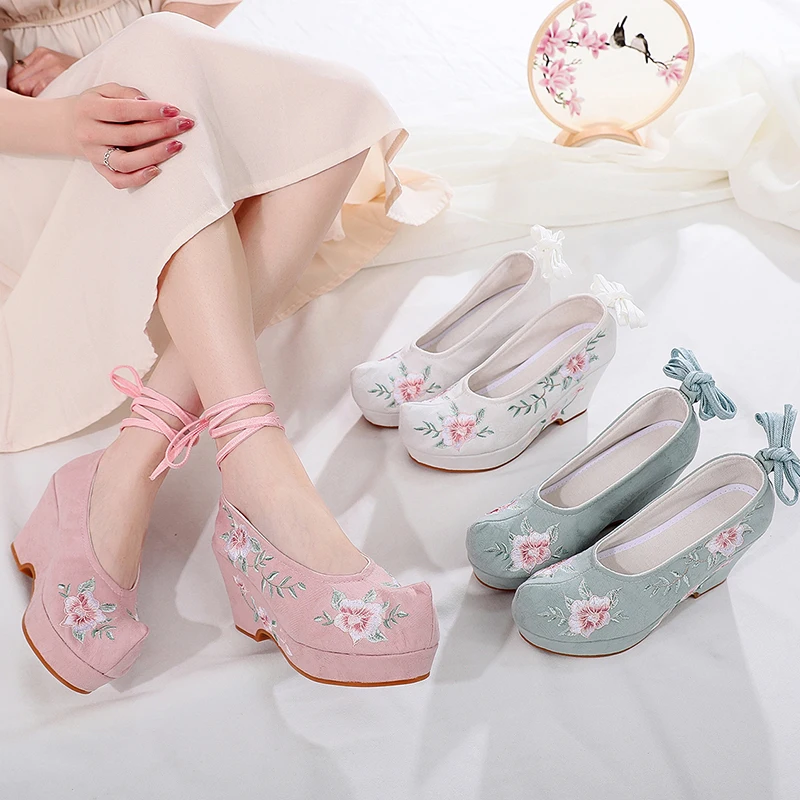 Новинка 2020 года Обувь ханбок с вышивкой в Корейском стиле Hanfu на высоком каблуке