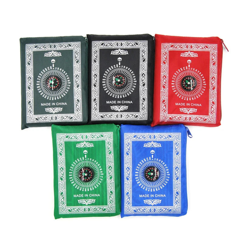 

1 Piece of Polyester Portable Zipper Muslim Prayer Blanket with Compass Bag Simple Printing Woven Travel Home New Cushion