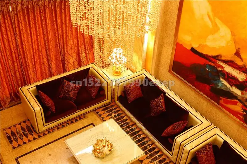 

Modern sofa set living room furniture with leather and fabric combination 3 pcs