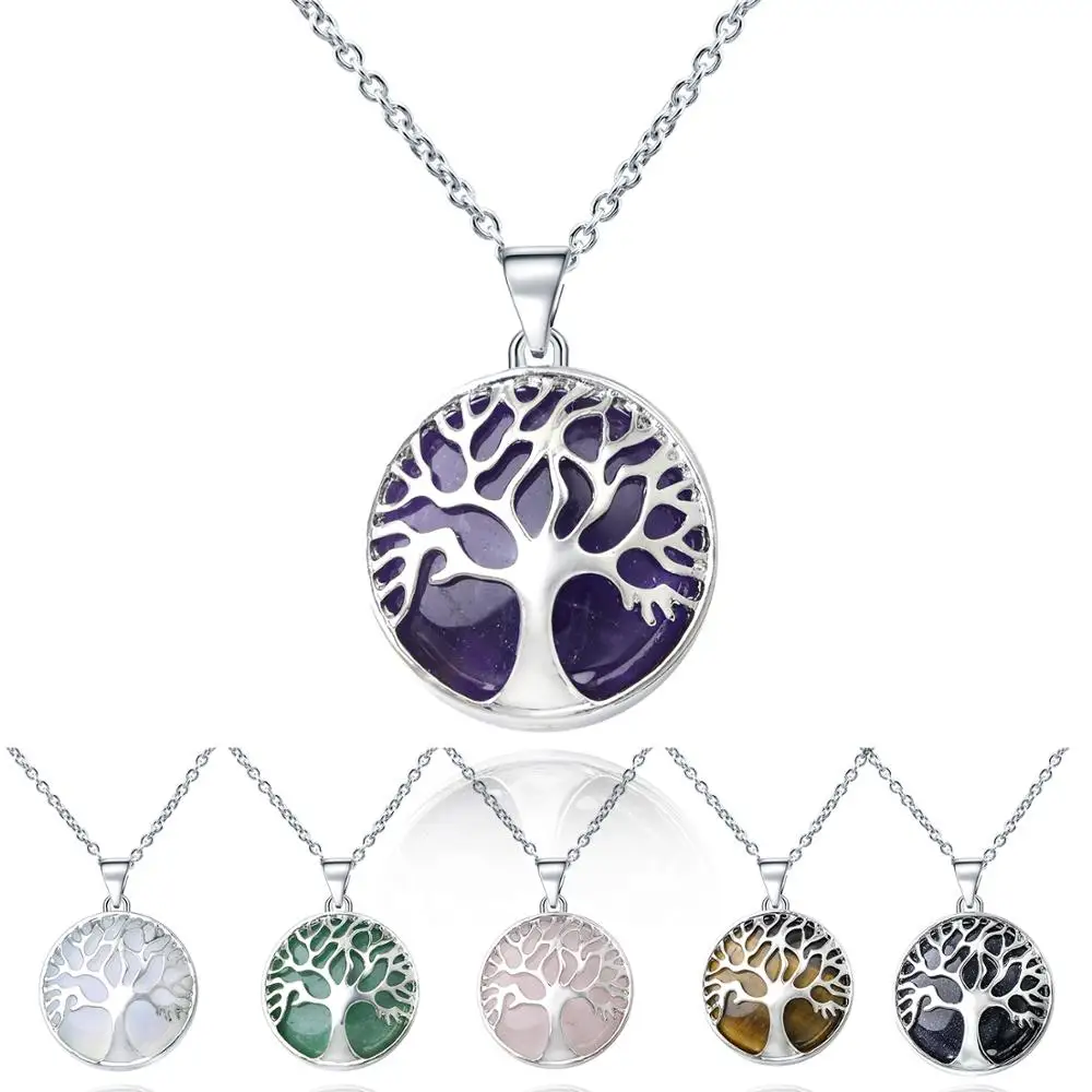 Кулон Древо жизни ожерелье с натуральным драгоценным камнем кристаллами
