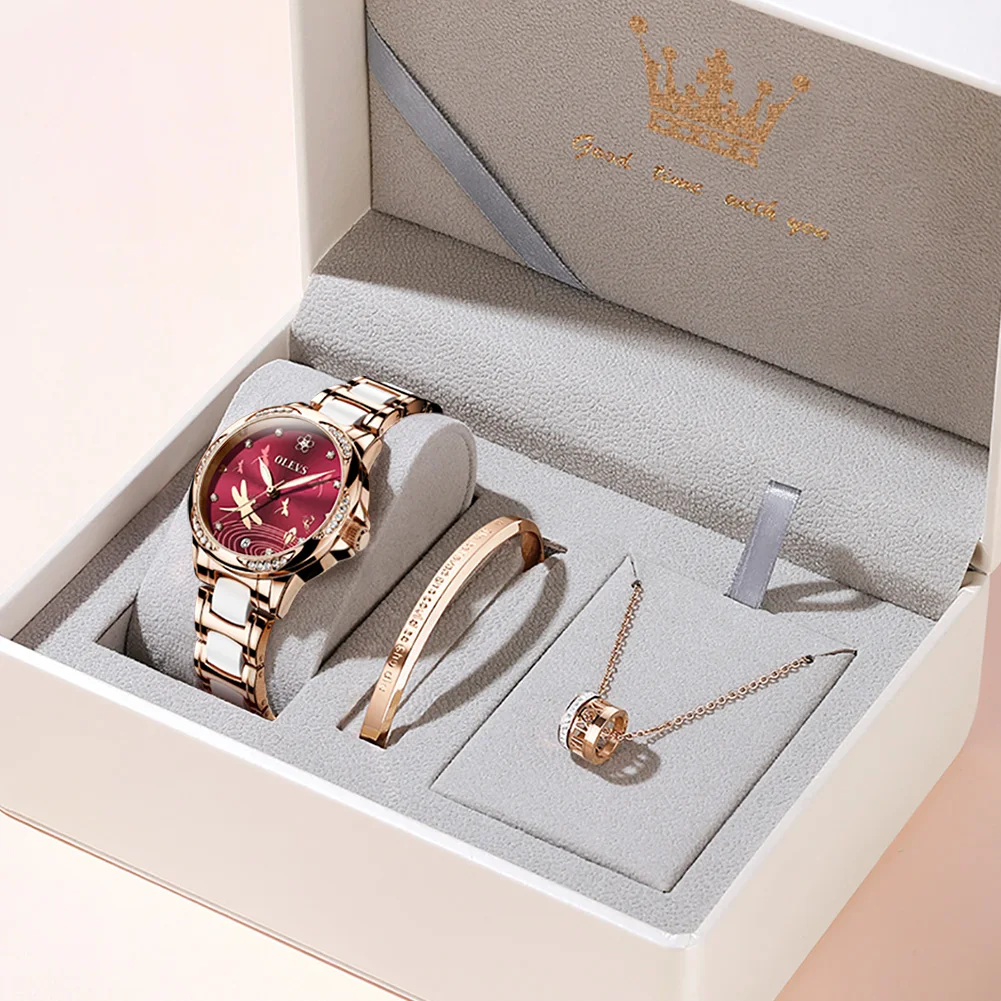 OLEVS Women Ceramics & Steel Classic Quartz Watch Female Elegant Clock Luxury Gift Watches Ladies Waterproof Wristwatch Suit enlarge