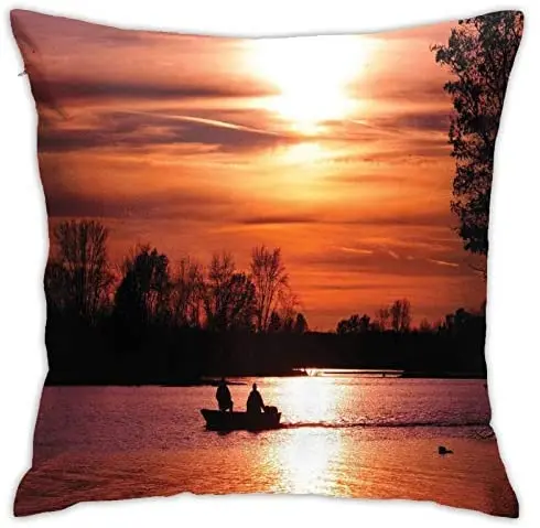 

Pooizsdzzz Personalized Abraction Datic Sky in Warm Tones at Sunset Tree and Boat Silhouettes On ke Waller Decorative Pillow