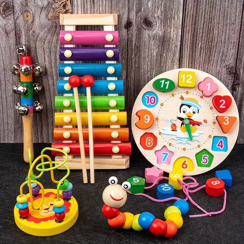 

Дошкольная деревянная детская игрушка Монтессори, головоломка, лабиринт, бусины, часы-пианино, Тетрис, Ранние развивающие игрушки для детей...
