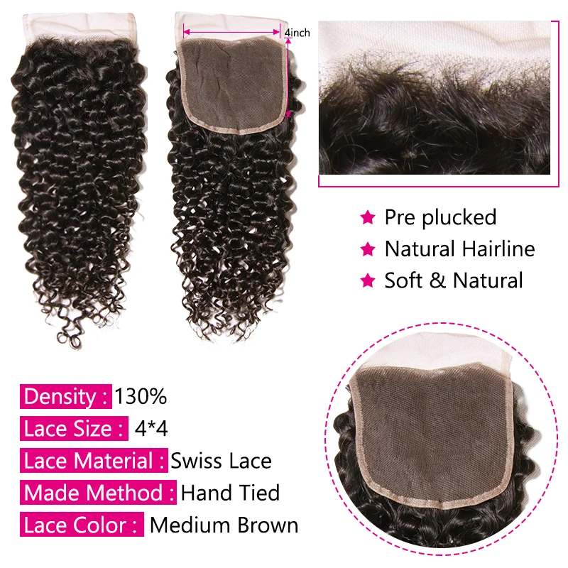 Кудрявые Малазийские Волосы Beauty Forever кружевная застежка волосы без повреждений