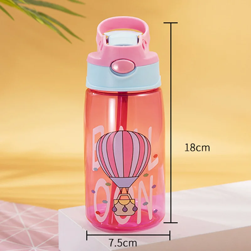 Botella de agua port&aacute;til con patr&oacute;n de dibujos animados para ni&ntilde;os, vaso de alimentaci&oacute;n con pajita para entrenamiento al aire libre, 480ML-3