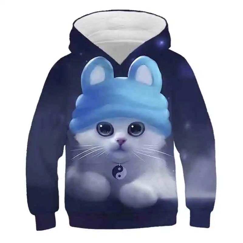 

Cute kitten Hoodies For Teen girls Cropped Sweatshirt Children Outwear Anime Hoody Hooded Baby Clothes Top Boys Pullover Shirts