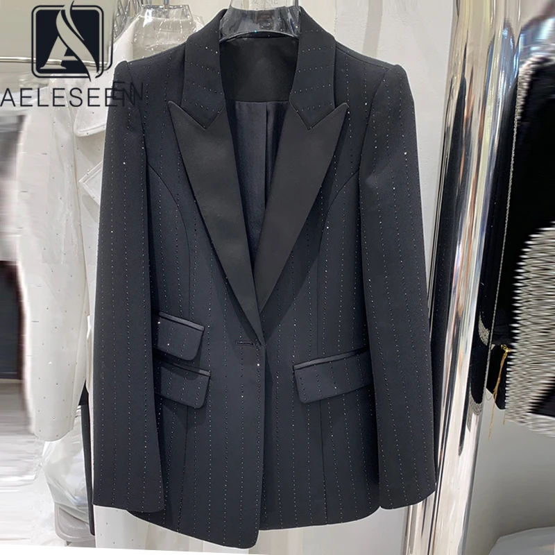 

Женский офисный Блейзер AELESEEN, модный дизайнерский черно-белый пиджак на одной пуговице, костюм высокого качества