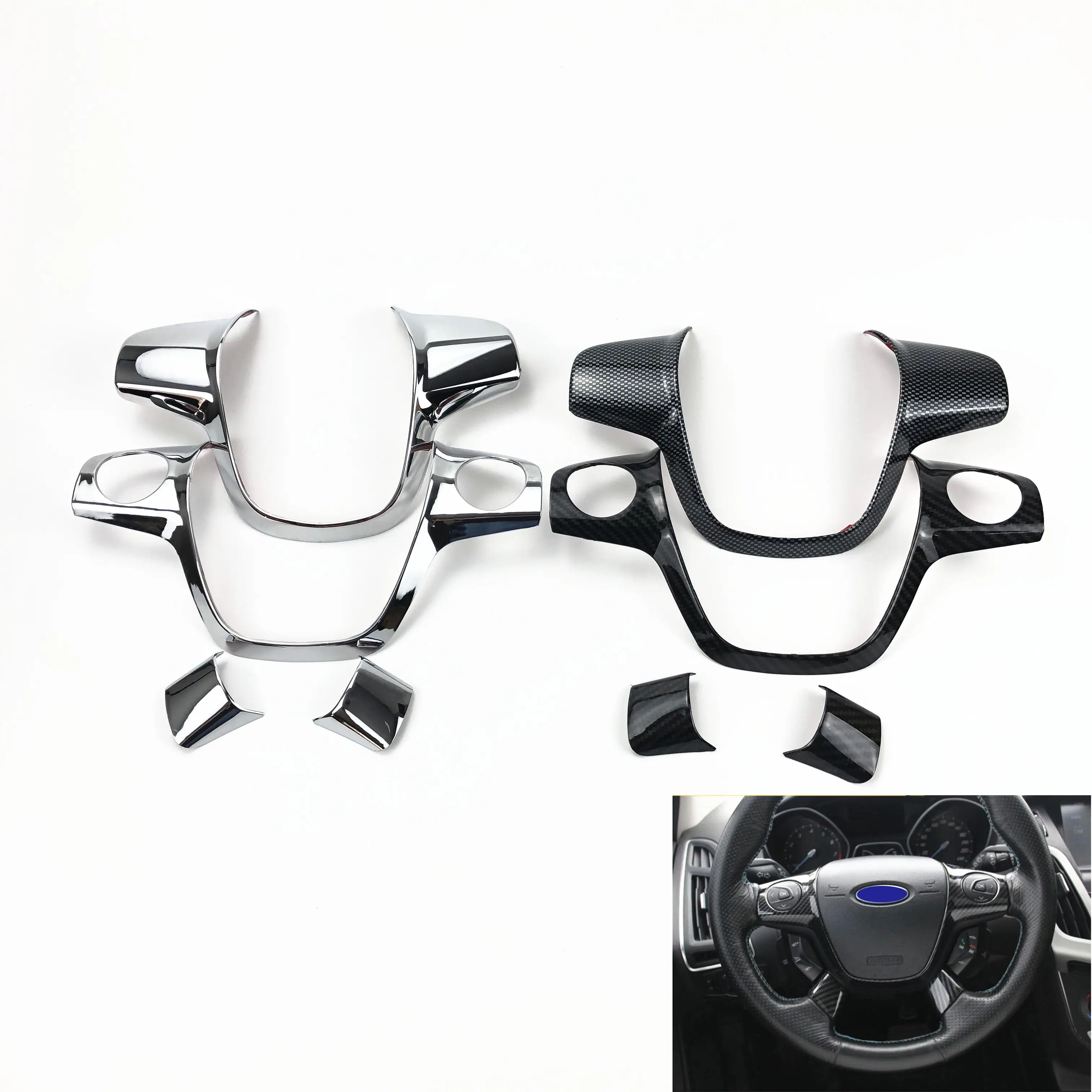 ABS Car sticker Chrome trim steering wheel paillette cover case for Ford Focus 3 mk3 2012-/KUGA 2013- auto accessories