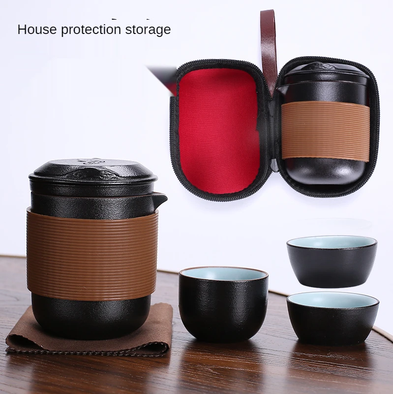 

Set of ceramic travel kungfu tea set Simple tea brewing set for outdoor tourism Travel tea set tea pot and cup set