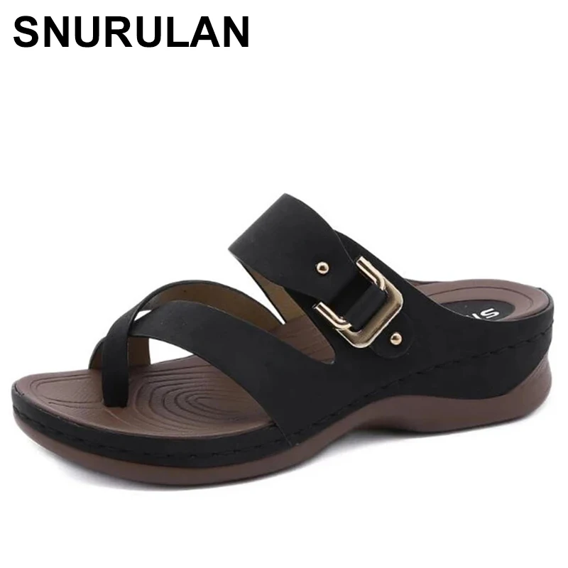 

SNURULAN Female Casual Beach Shoes Open Toe Ladies Fashion Comfortable Wedges Flip Flop Adult Summer2021Women's Sandals Slipper