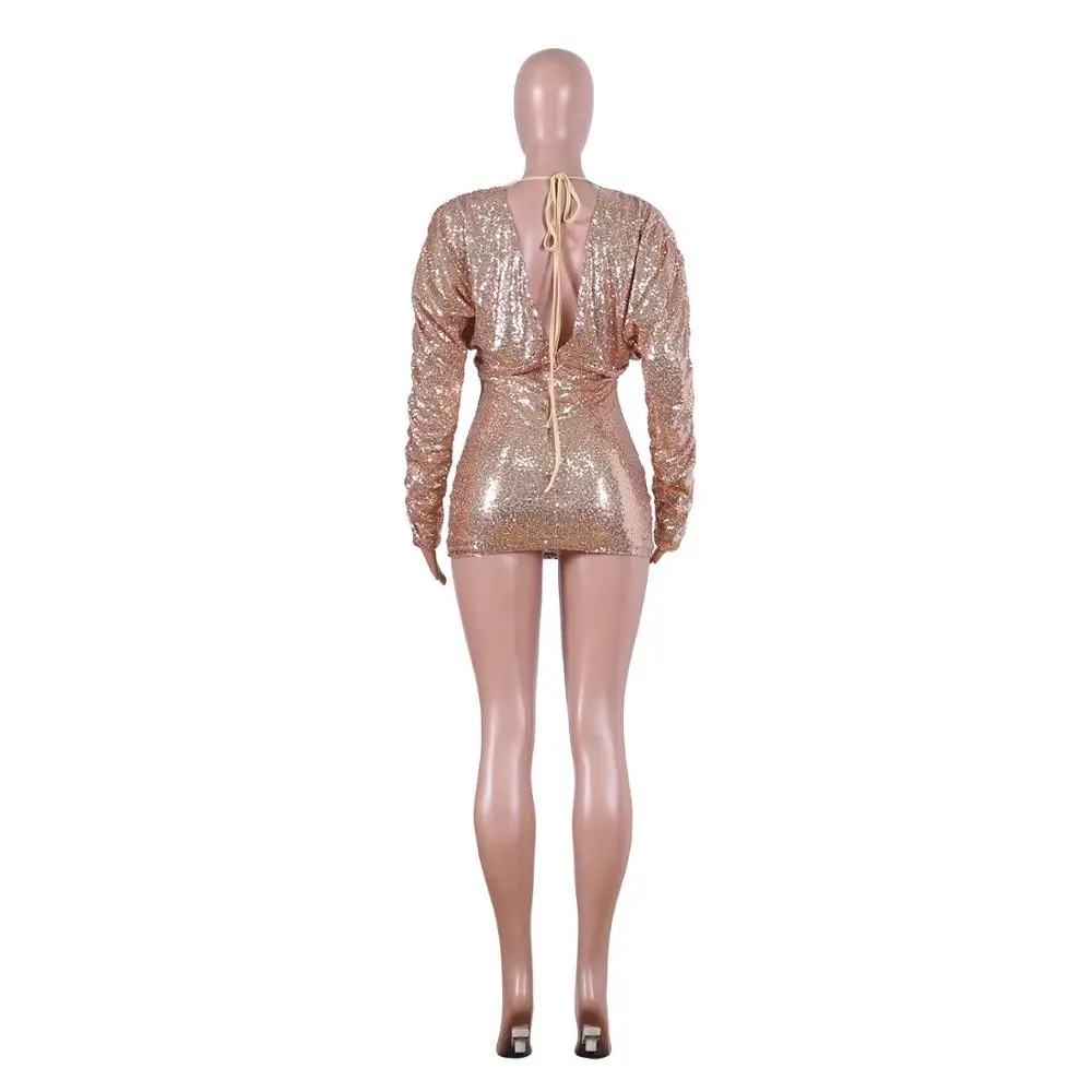 Сексуальное вечернее облегающее мини-платье с блестками без бретелек открытой